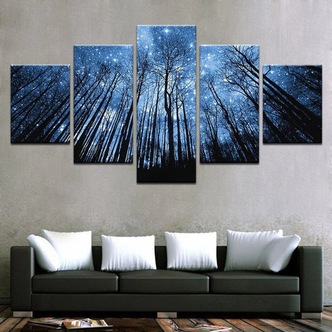 Forest Under Starry Night Sky Wall Art Canvas Decor Printing