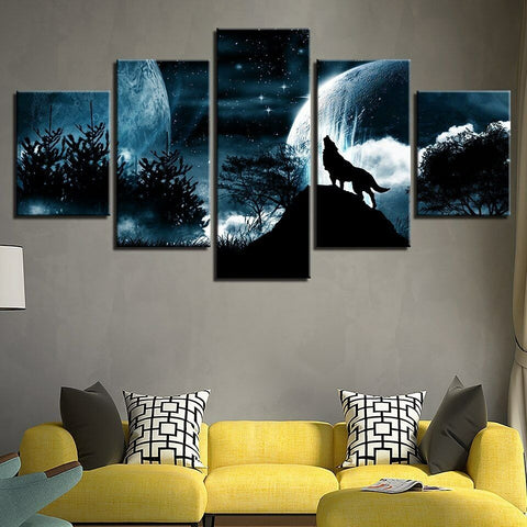 Full Moon Night Starry Sky Wolf Wall Art Canvas Decor Printing