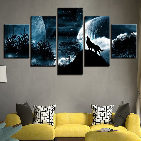 Full Moon Night View Howl Wolf Wall Art Canvas Decor Printing