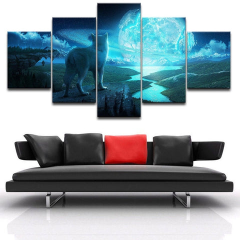 Full Moon with Wolf Wall Art Canvas Decor Printing