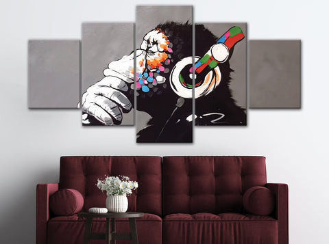 Funny Monkey with Headphone Wall Art Canvas Decor Printing