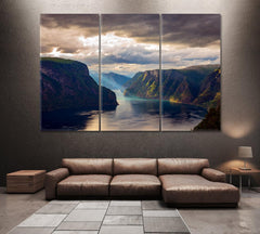 Geiranger Fjord Norway Wall Art Canvas Print Decor-3Panels