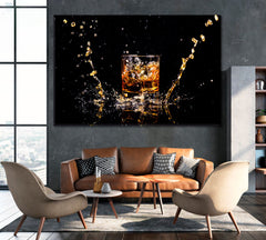 Glass of Whiskey with Splash Wall Art Canvas Print Decor-1Panel