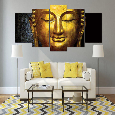 Golden Buddha Face Wall Art Canvas Decor Printing