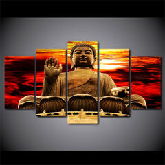 Golden Buddha Statue Sunset Wall Art Canvas Decor Printing