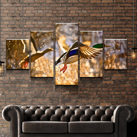 Golden Ducks Flying Wall Art Canvas Decor Printing