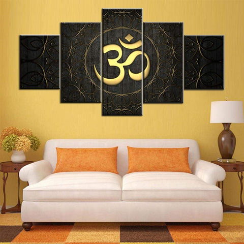 Golden Om Symbol Hinduism Wall Art Canvas Decor Printing