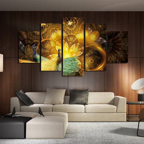 Golden Peacock Wall Art Canvas Decor Printing