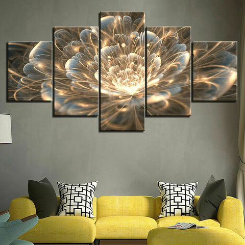 Golden Rays Fractal Flower Wall Art Canvas Decor Printing