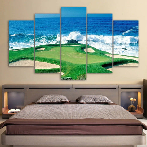 Golf Course Waves Crashing On Coast Wall Art Canvas Decor Printing