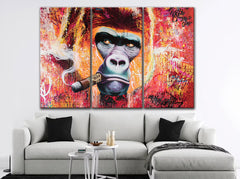 Gorilla Smoking Cigar Wall Art Canvas Print Decor