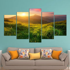 Grassy Valley Sunrise Field Wall Art Canvas Decor Printing