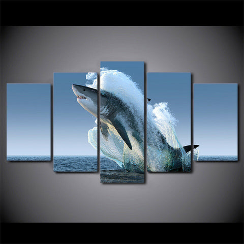 Great White Shark Jumping Wall Art Canvas Decor Printing
