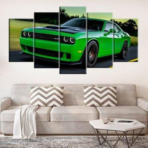 Green Dodge Challenger Muscle Car Dodge Wall Art Canvas Decor Printing
