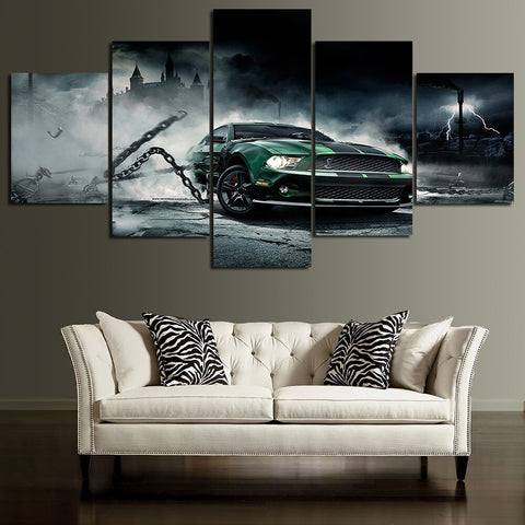 Green Ford Mustang Car Wall Art Canvas Decor Printing