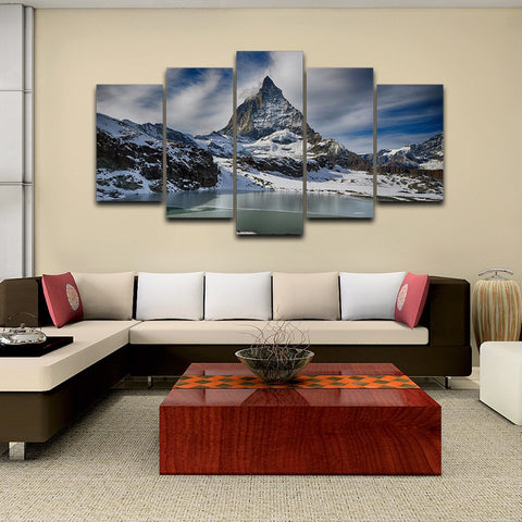 Canvas Painting Wall Pictures 5 Panel Snow Mountain Landscape Poster For Living Room Home Decor Abstract Painting On Canvas