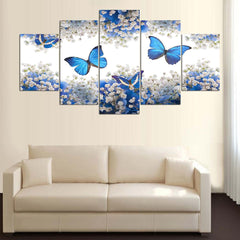 Blue Butterfly and Flower Wall Art Canvas Print - DelightedStore