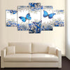 Image of Blue Butterfly and Flower Wall Art Canvas Print - DelightedStore