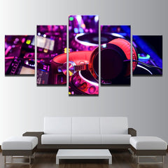 Pink DJ Music and Headphones Wall Art Canvas Print Decor