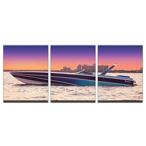 Modern Pictures Canvas Oil Poster Hd Printed Wall Art 3 Pieces Home Decor Sunset Yacht Ship Boat Seascape Painting Framed PENGDA