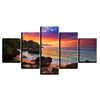 Image of Canvas Wall Art Pictures 5 Pieces Sunset Glow Paintings Home Decor Living Room HD Prints Beach Waves Seascape Posters Framework