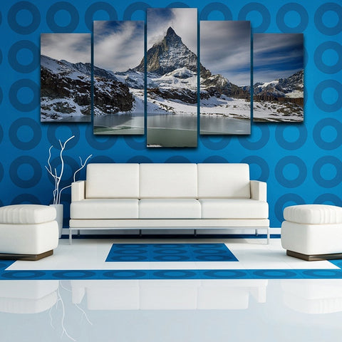 Canvas Painting Wall Pictures 5 Panel Snow Mountain Landscape Poster For Living Room Home Decor Abstract Painting On Canvas