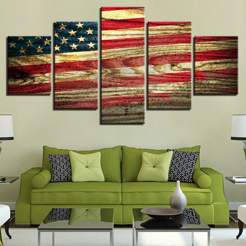 Canvas Wall Art HD Prints Modular Pictures 5 Pieces Vintage American Flag Paintings For Living Room Home Decor Poster Framework