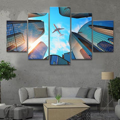 City Buildings Aircraft Blue Sky Wall Art Canvas Print Decor - DelightedStore