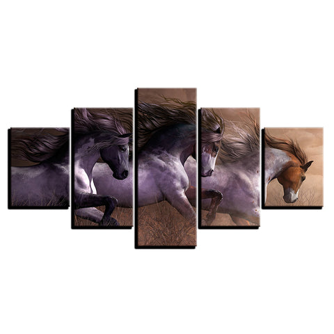 Modern Canvas Paintings Living Room Wall Art Modular HD Prints Pictures 5 Pieces Animal Horses Race Posters Home Decor Framework