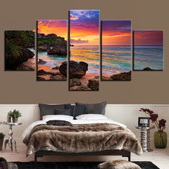 Canvas Wall Art Pictures 5 Pieces Sunset Glow Paintings Home Decor Living Room HD Prints Beach Waves Seascape Posters Framework
