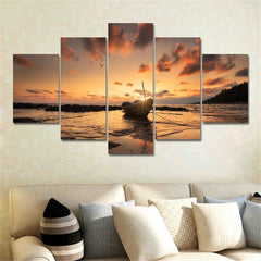 Seascape Sunset Boat Wall Art Canvas Print