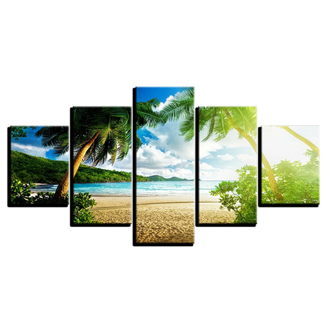 Canvas Paintings Home Decor Framework Wall Art 5 Pieces Blue Sky Beach Palm Trees Seascape Pictures Living Room HD Prints Poster