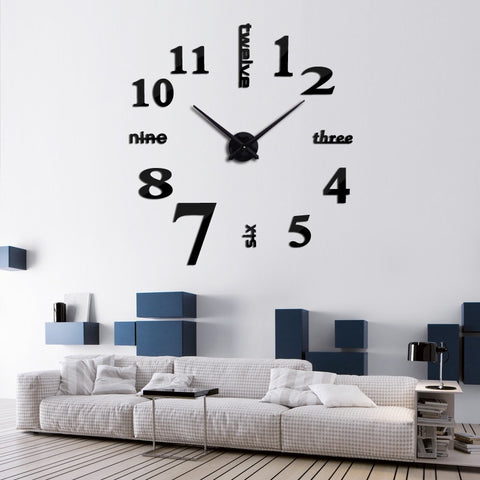 DIY 3D Decoration wall clock GIANT Quartz mirror metal modern style - DelightedStore