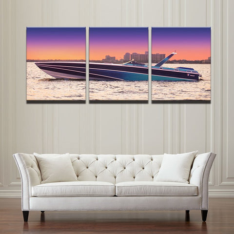 Modern Pictures Canvas Oil Poster Hd Printed Wall Art 3 Pieces Home Decor Sunset Yacht Ship Boat Seascape Painting Framed PENGDA