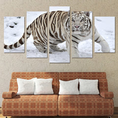 White Tiger in Snow Wall Art Canvas Print Decor