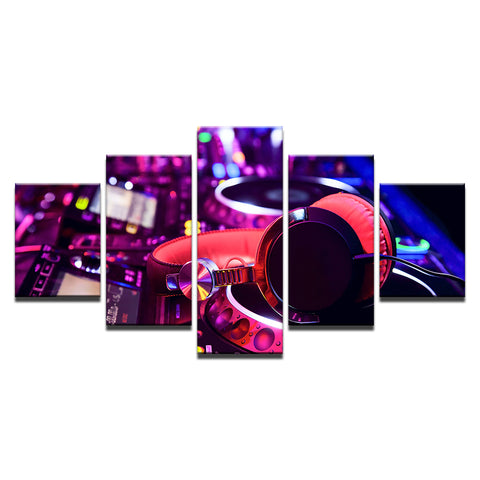 Canvas Paintings Home Decor Framework 5 Pieces DJ Music Instrument Mixer And Headphones Pictures Bar Posters Night Club Wall Art