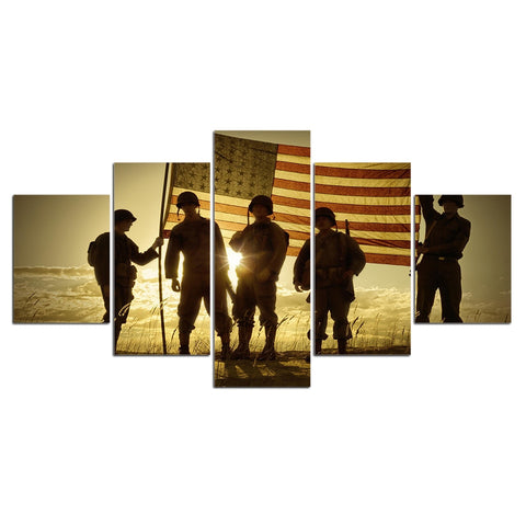 American Flag Soldier Army Sunset Wall Art Canvas Print - DelightedStore