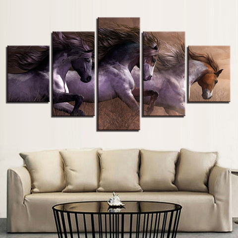 Modern Canvas Paintings Living Room Wall Art Modular HD Prints Pictures 5 Pieces Animal Horses Race Posters Home Decor Framework