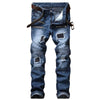 Image of Men's Pleated Biker Jeans Pants Slim Fit Motocycle Denim Trousers - DelightedStore