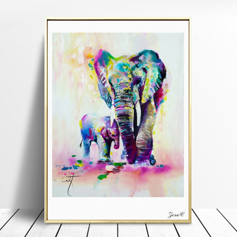 Nordic Style Art Watercolor Abstract Elephant Wall Art Canvas Print Decor - DelightedStore