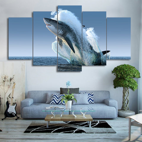 Great White Shark Jumping Wall Art Canvas Print - DelightedStore