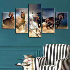 Canvas Printed Scenery Paintings 5 Pieces Animals Horse Running Very Fast Modular Pictures Living Room Wall Art Home Decor Frame