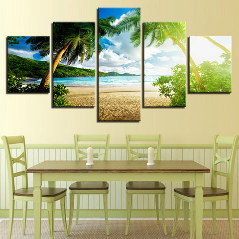 Canvas Paintings Home Decor Framework Wall Art 5 Pieces Blue Sky Beach Palm Trees Seascape Pictures Living Room HD Prints Poster