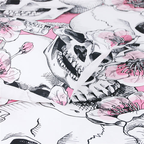 Cherry Blossoms Skull Duvet Cover Set - DelightedStore