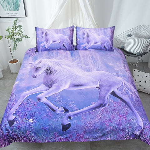 BeddingOutlet Purple Unicorn Bedding Set 3D Printed Quilt Cover With Pillowcases Floral Scenic Bed Set 3-Piece Home Textiles