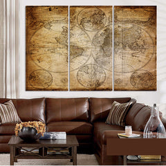 Wall Artwork Modular Poster Home Decor 3 Pieces Old World Map Framework HD Printed Modern Canvas Living Room Pictures Painting 