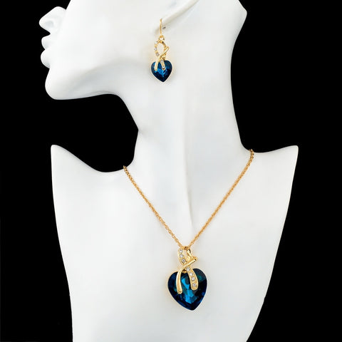 Crystal Heart Necklace Earrings Wedding Jewelry Set - DelightedStore