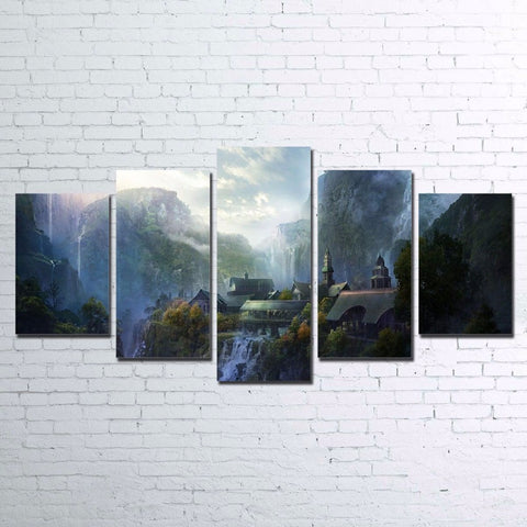Canvas Pictures Wall Art Decor HD Prints 5 Pieces Mountain Waterfall Paintings Living Room Lord Of The Rings Poster Framework
