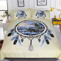 BeddingOutlet Dreamcatcher Bedding Set Queen 3D Wolf Printed Duvet Cover Wolves Bedclothes 3pcs Feathers Tribal Home Textiles