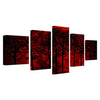 Image of Canvas Painting Home Decor HD Prints Tree Poster 5 Piece Red Moon Sky Psychedelic Forest Pictures Living Room Wall Art Framework